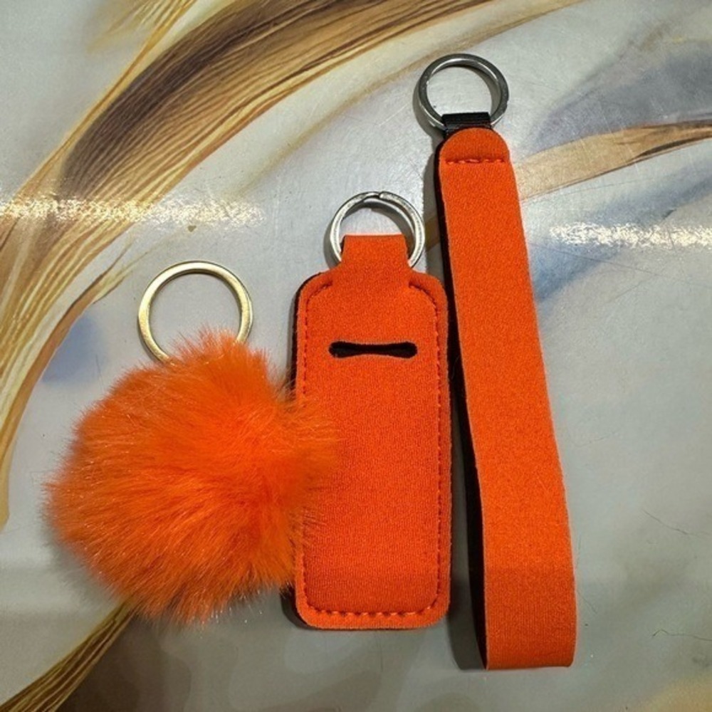 NEW keychain set lip balm holder & wristlet (5 inches) & pom pom